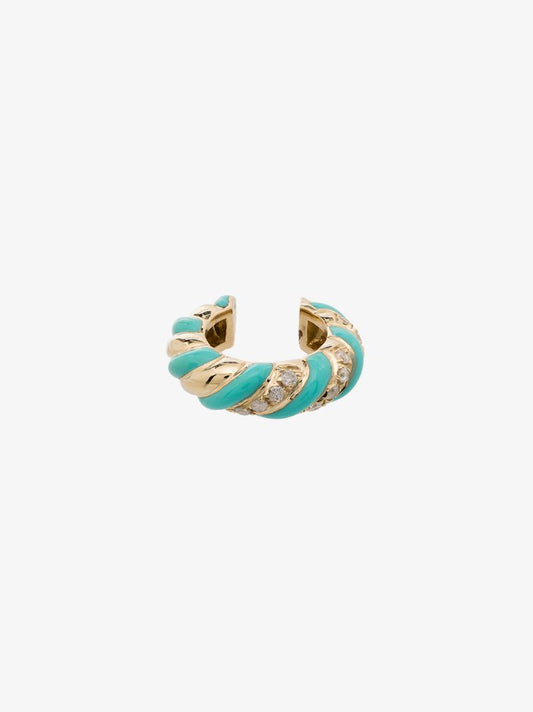 9k Yellow Gold Striped Enamel Diamond Ear Cuff