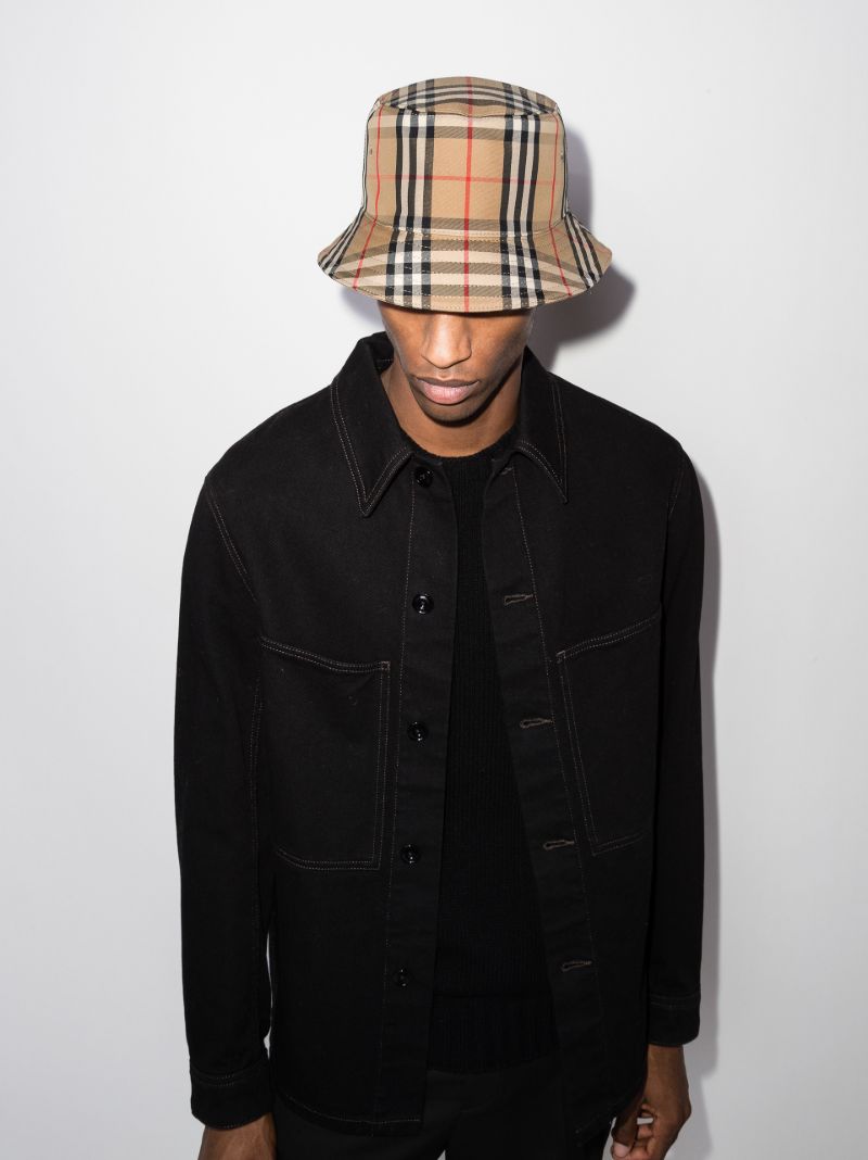 Brown Vintage Check Cotton Bucket Hat
