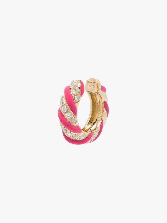 9k Yellow Gold Striped Enamel Diamond Ear Cuff