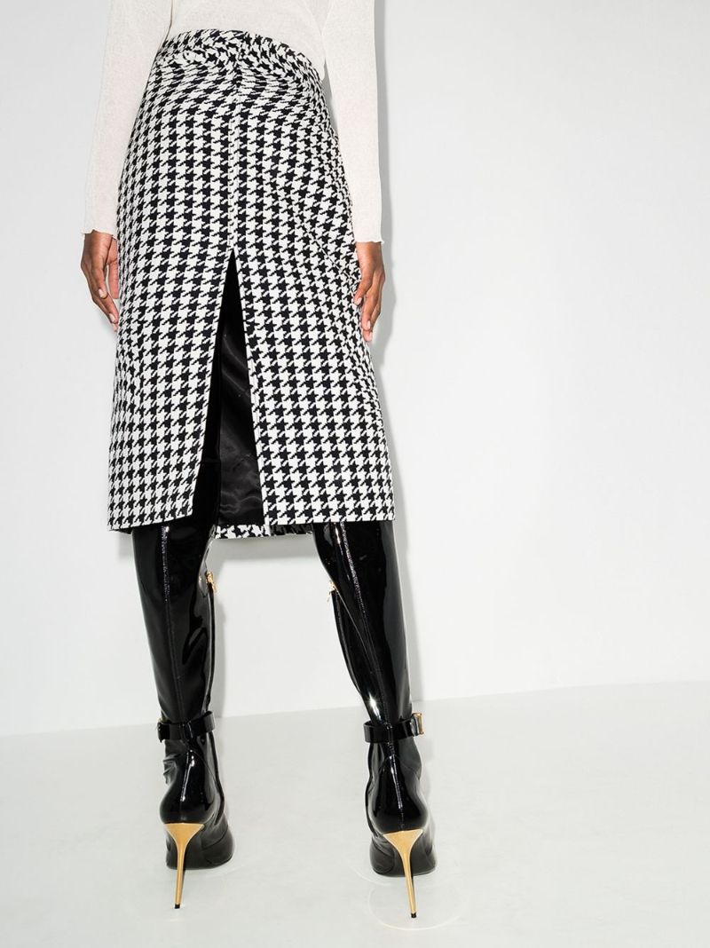 Houndstooth-print Pencil Skirt