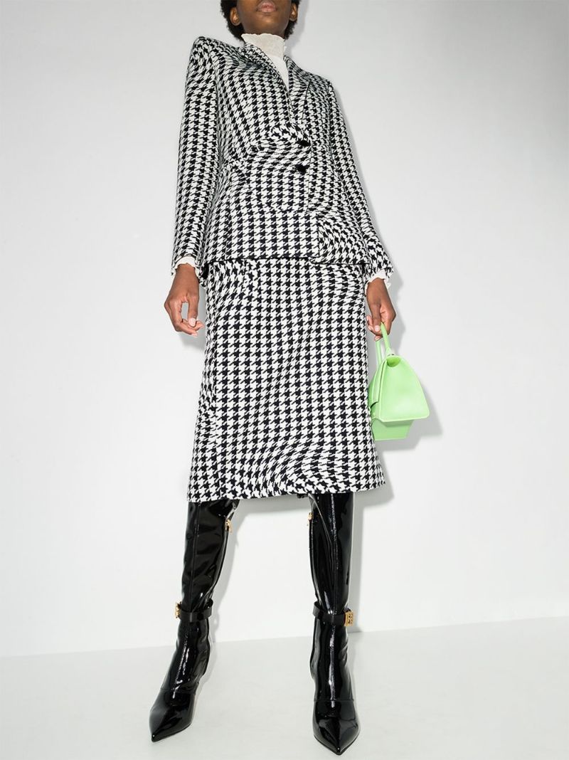 Houndstooth-print Pencil Skirt