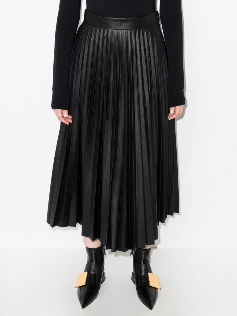 Pleated Faux Leather Skirt