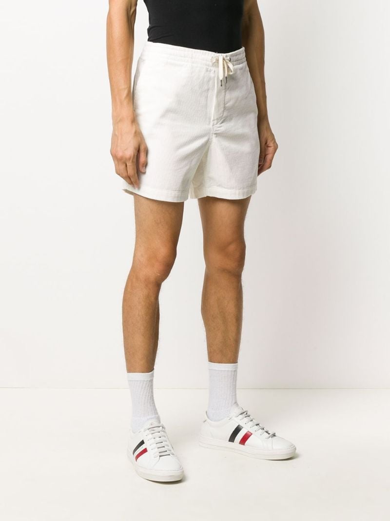 White Logo Embroidered Cotton Shorts