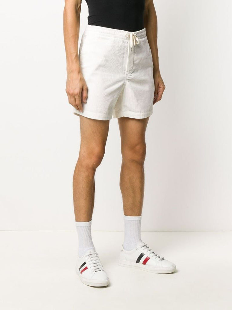 White Logo Embroidered Cotton Shorts