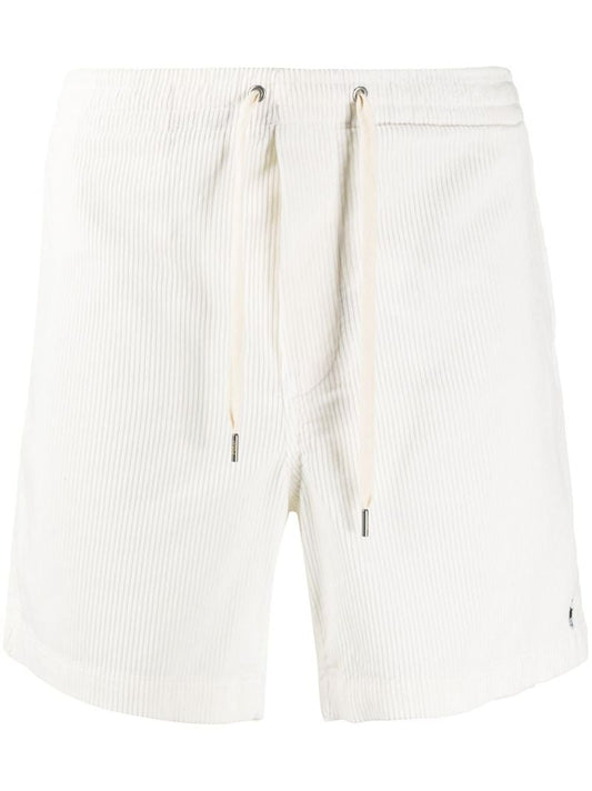 White Logo Embroidered Cotton Shorts