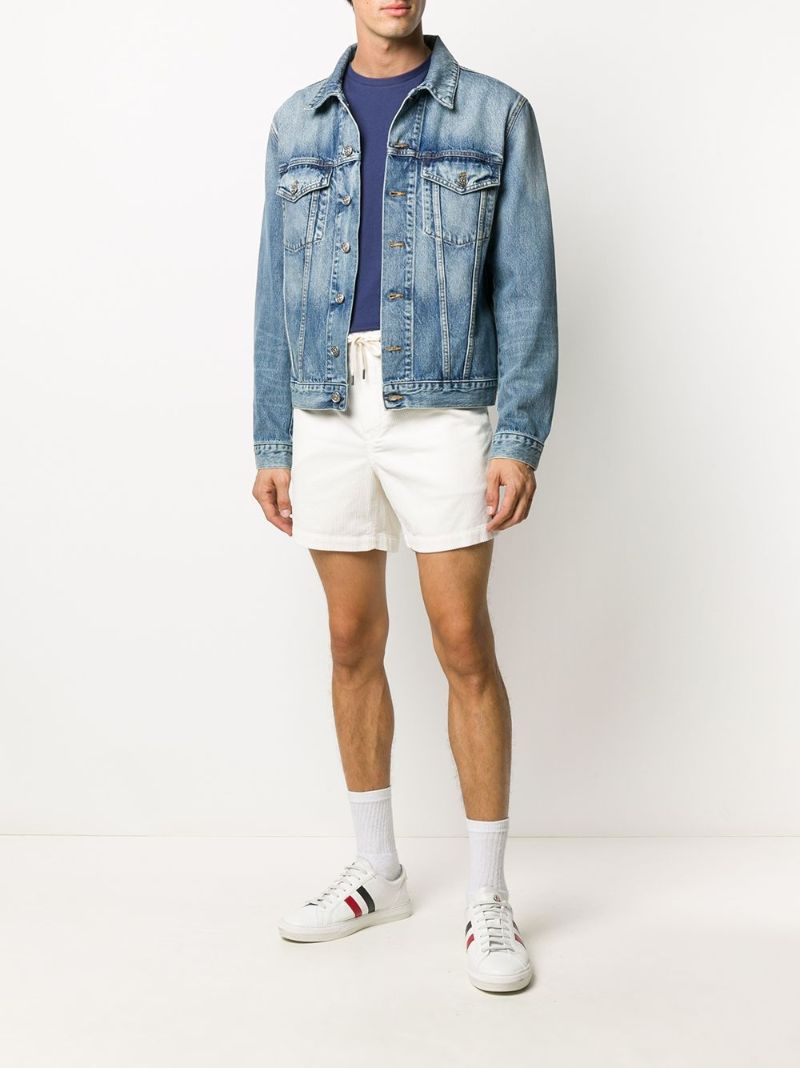 White Logo Embroidered Cotton Shorts
