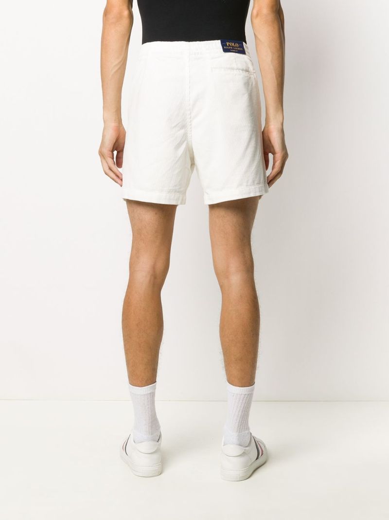 White Logo Embroidered Cotton Shorts