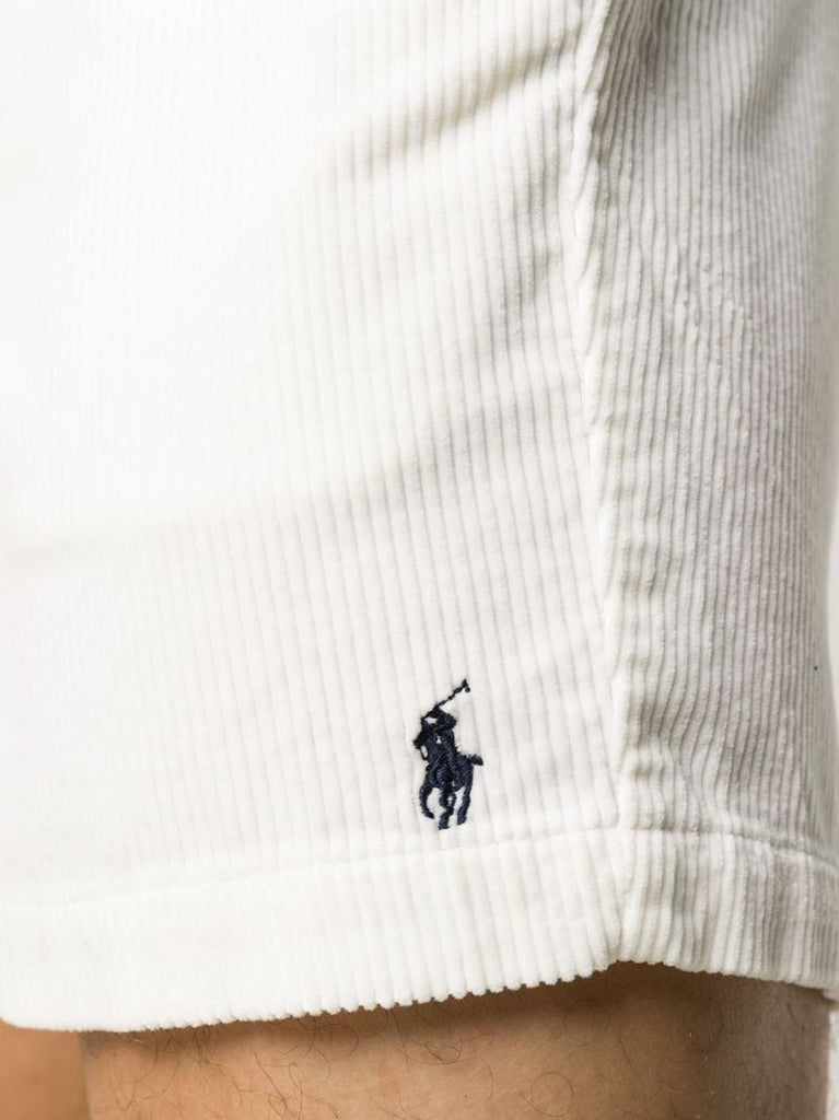 White Logo Embroidered Cotton Shorts