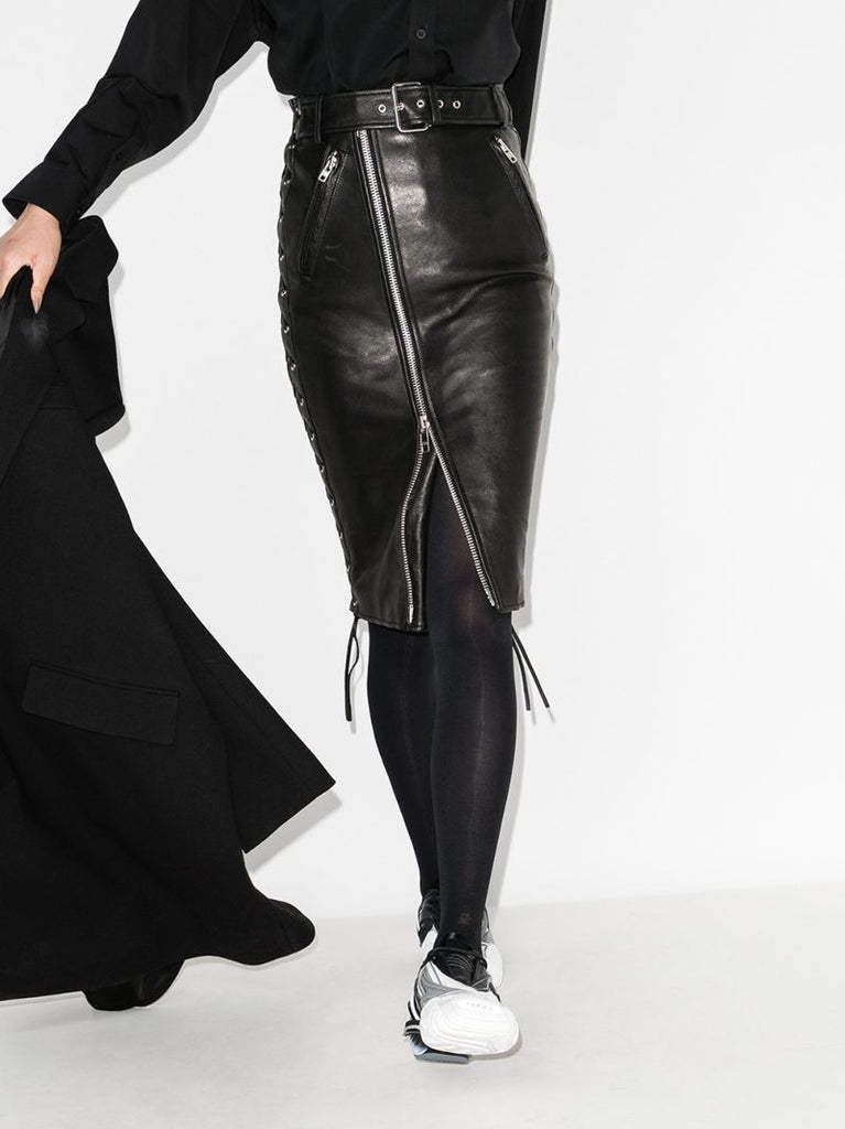 Belted Leather Pencil Skirt