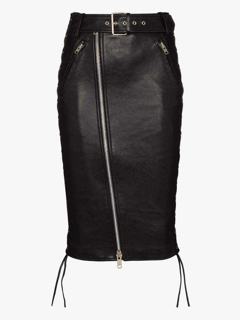 Belted Leather Pencil Skirt