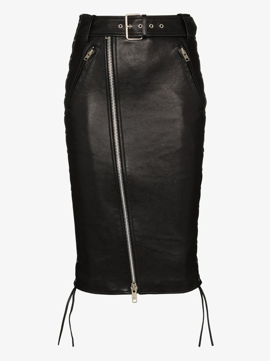 Belted Leather Pencil Skirt
