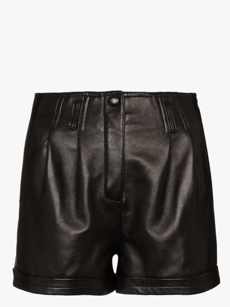 Pleated Short Leather Shorts
