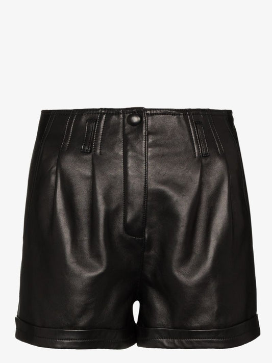 Pleated Short Leather Shorts