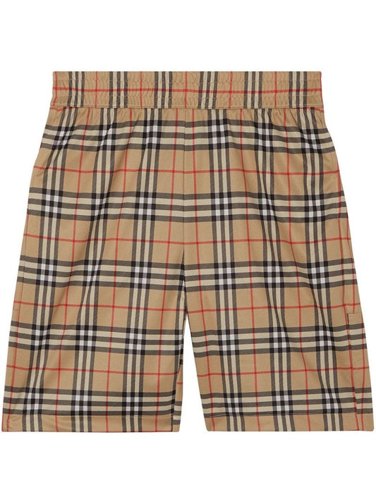 Brown Vintage Check Cotton Shorts