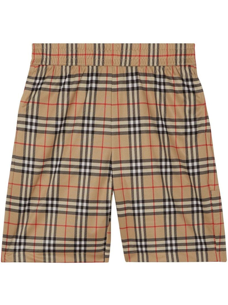 Brown Vintage Check Cotton Shorts