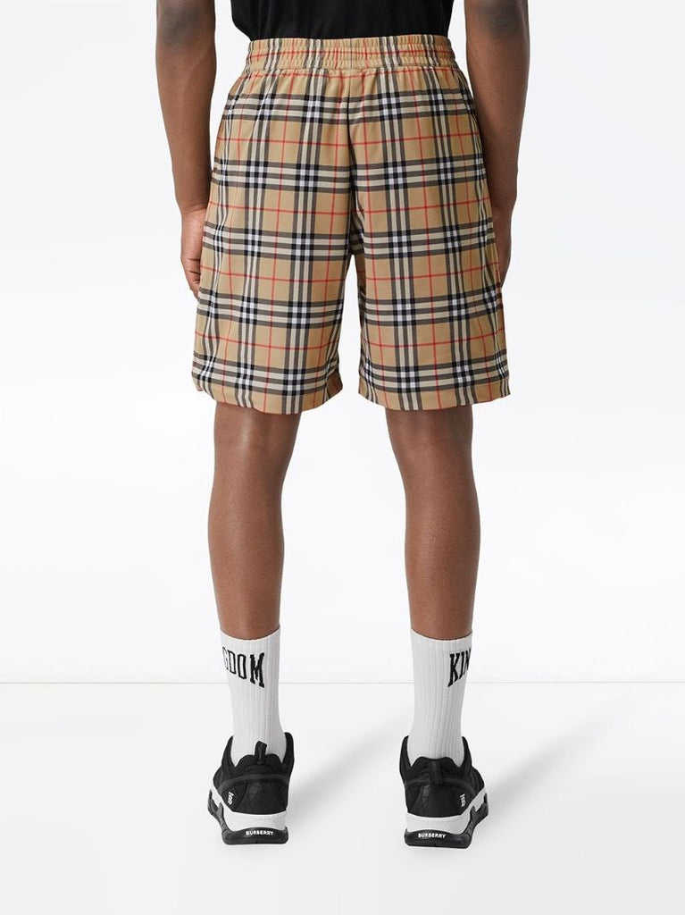 Brown Vintage Check Cotton Shorts