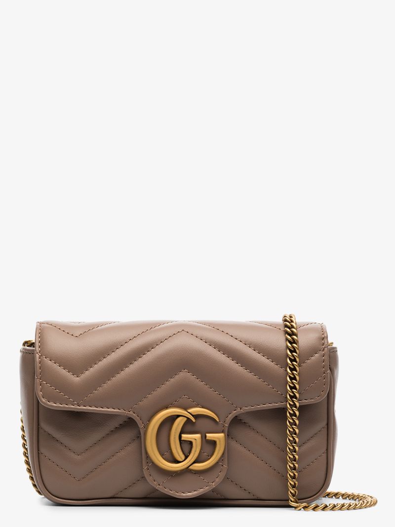 Neutral Gg Marmont Super Mini Leather Shoulder Bag