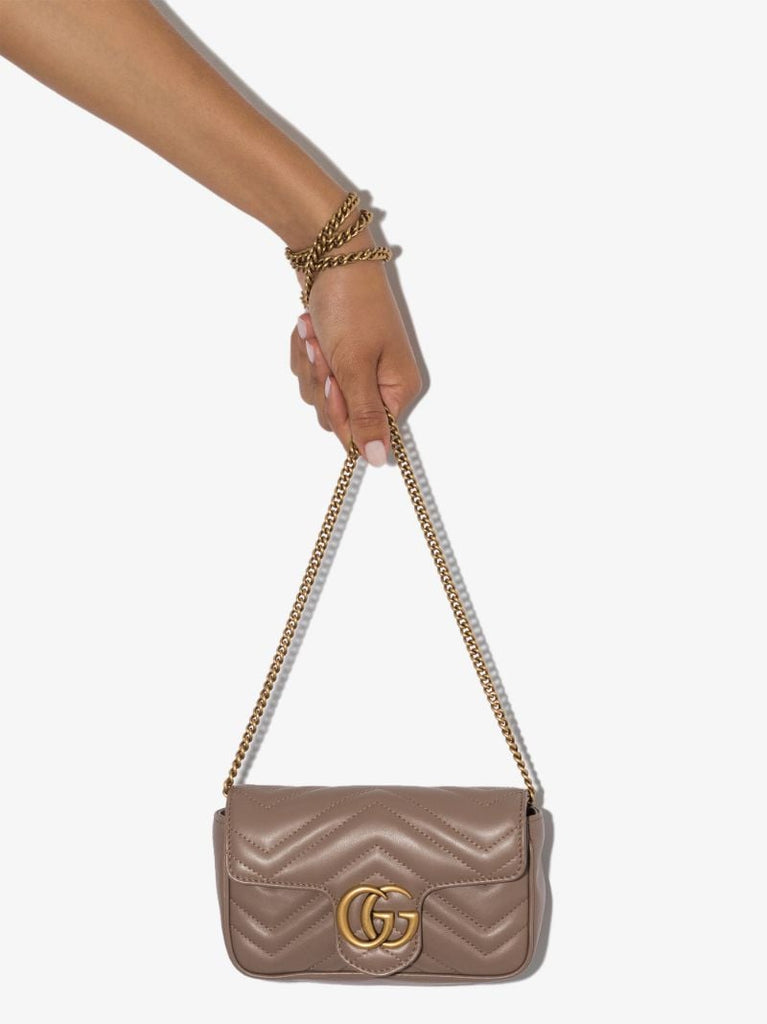 Neutral Gg Marmont Super Mini Leather Shoulder Bag