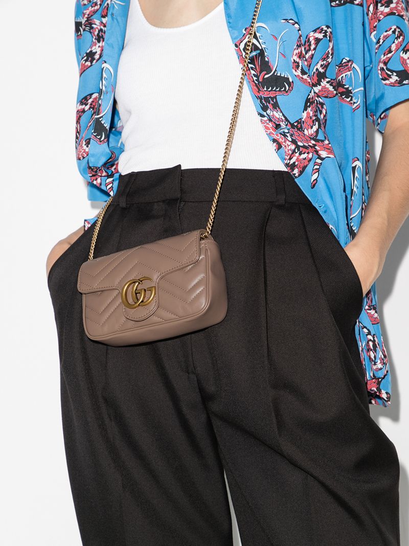 Neutral Gg Marmont Super Mini Leather Shoulder Bag