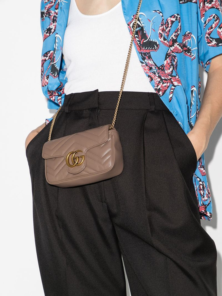 Neutral Gg Marmont Super Mini Leather Shoulder Bag