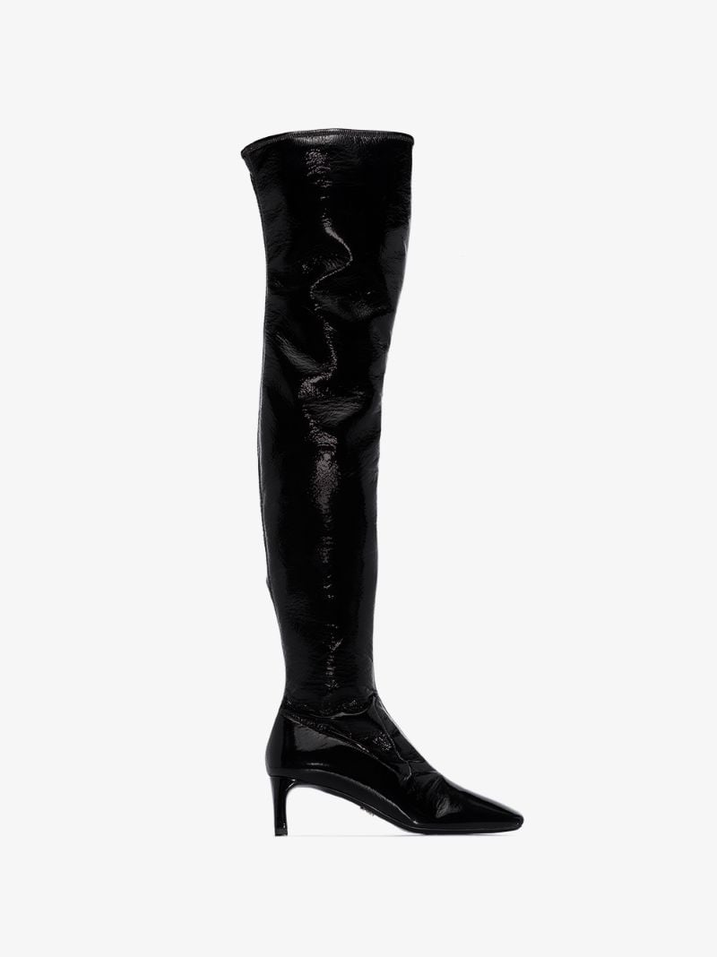 Black 55 Square Toe Thigh-high Boots