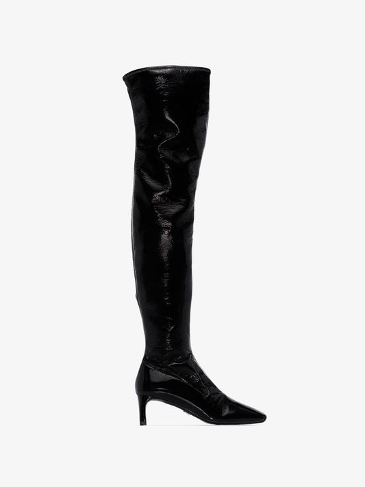 Black 55 Square Toe Thigh-high Boots
