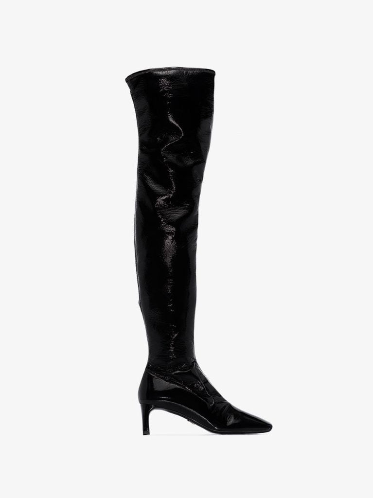 Black 55 Square Toe Thigh-high Boots