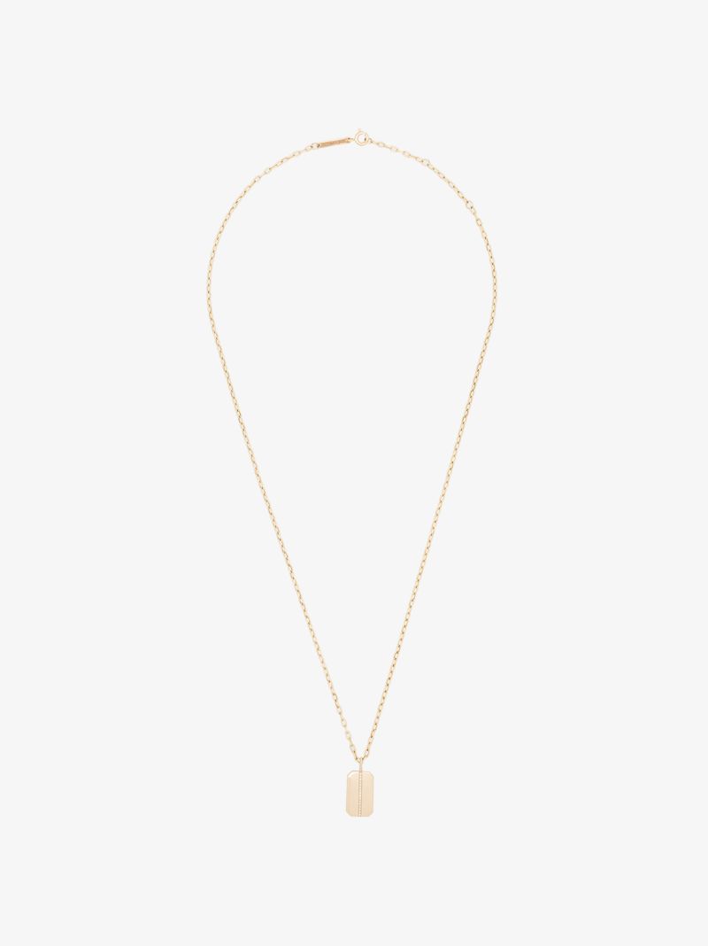 14k Yellow Gold Dog Tag Diamond Necklace