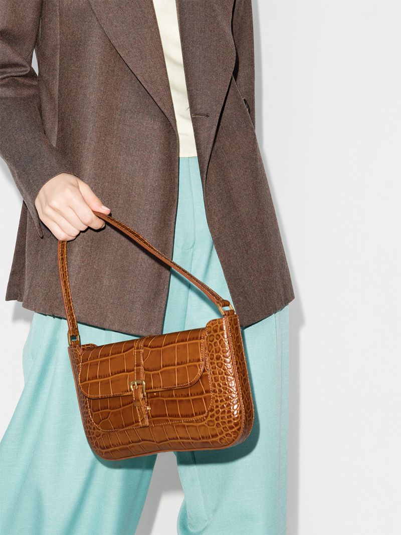 Brown Miranda Snake Effect Leather Shoulder Bag