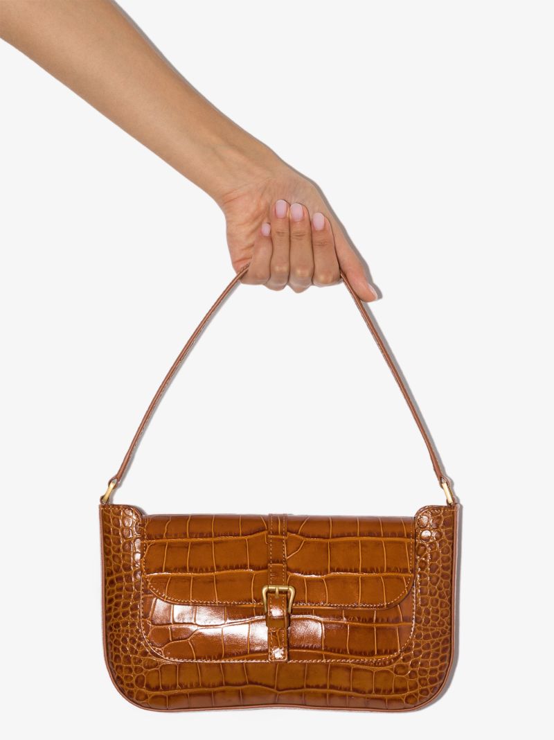Brown Miranda Snake Effect Leather Shoulder Bag