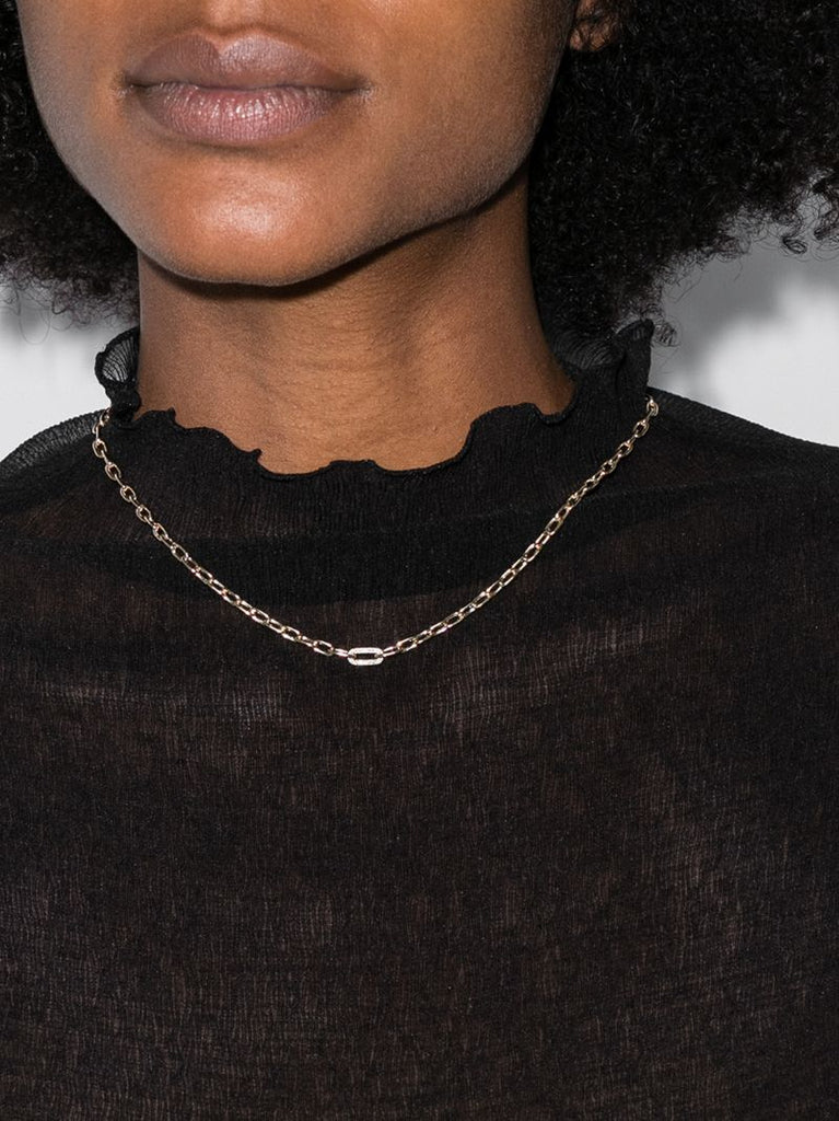 14k Yellow Gold Medium Square Oval Link Diamond Necklace
