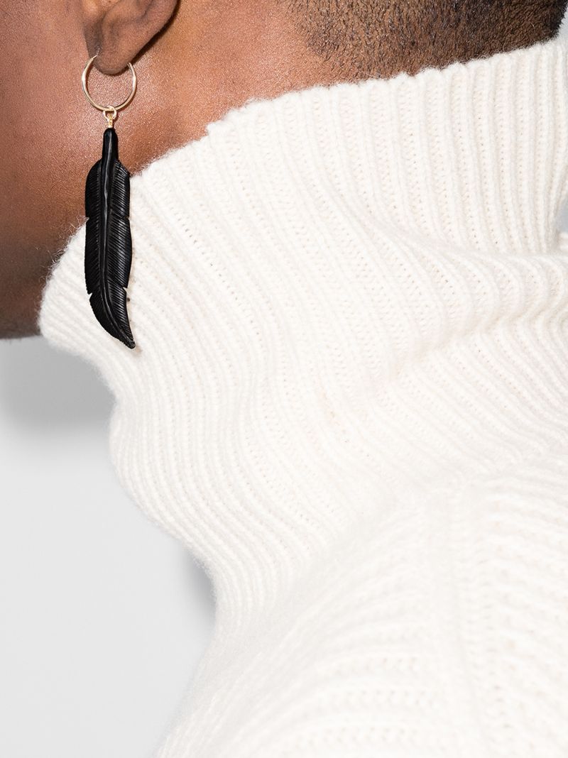 18k Yellow Gold Horn Feather Earring