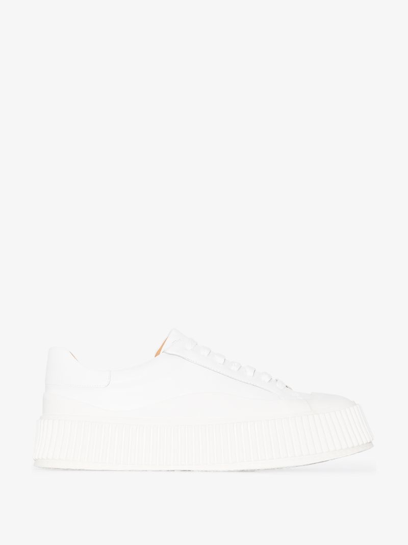 White Flatform Leather Sneakers