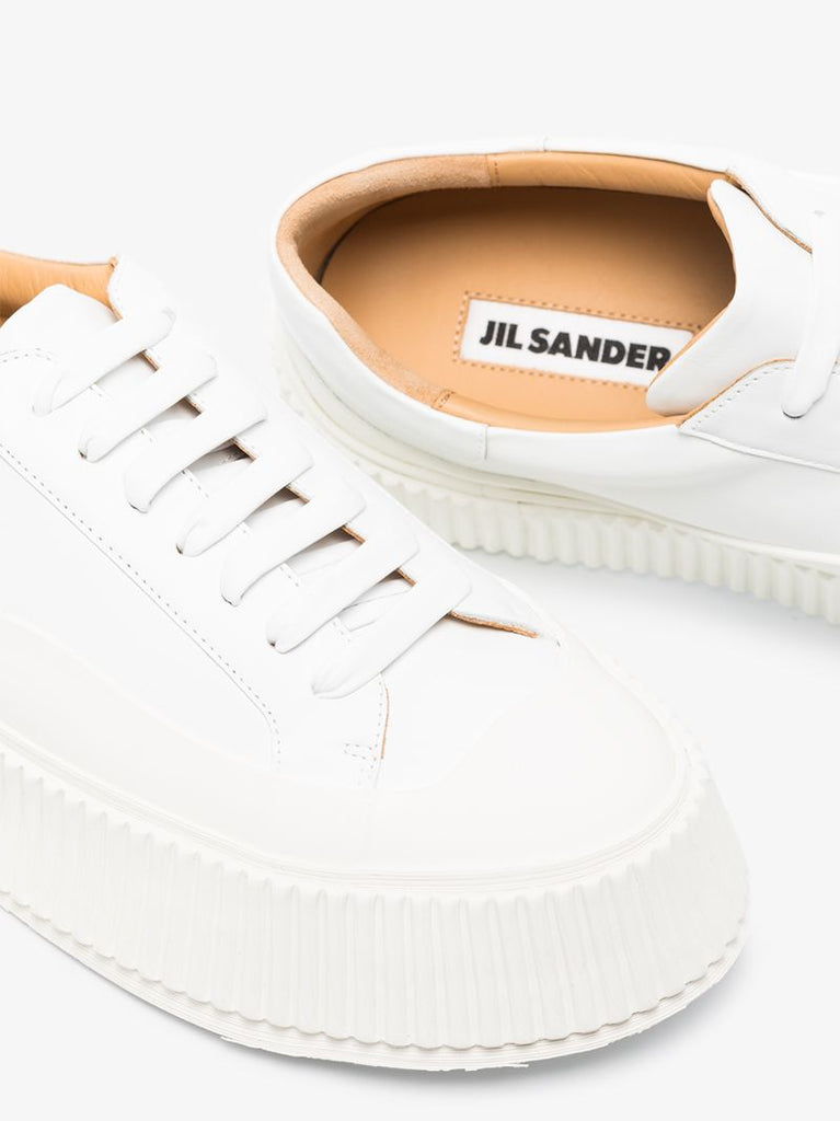 White Flatform Leather Sneakers