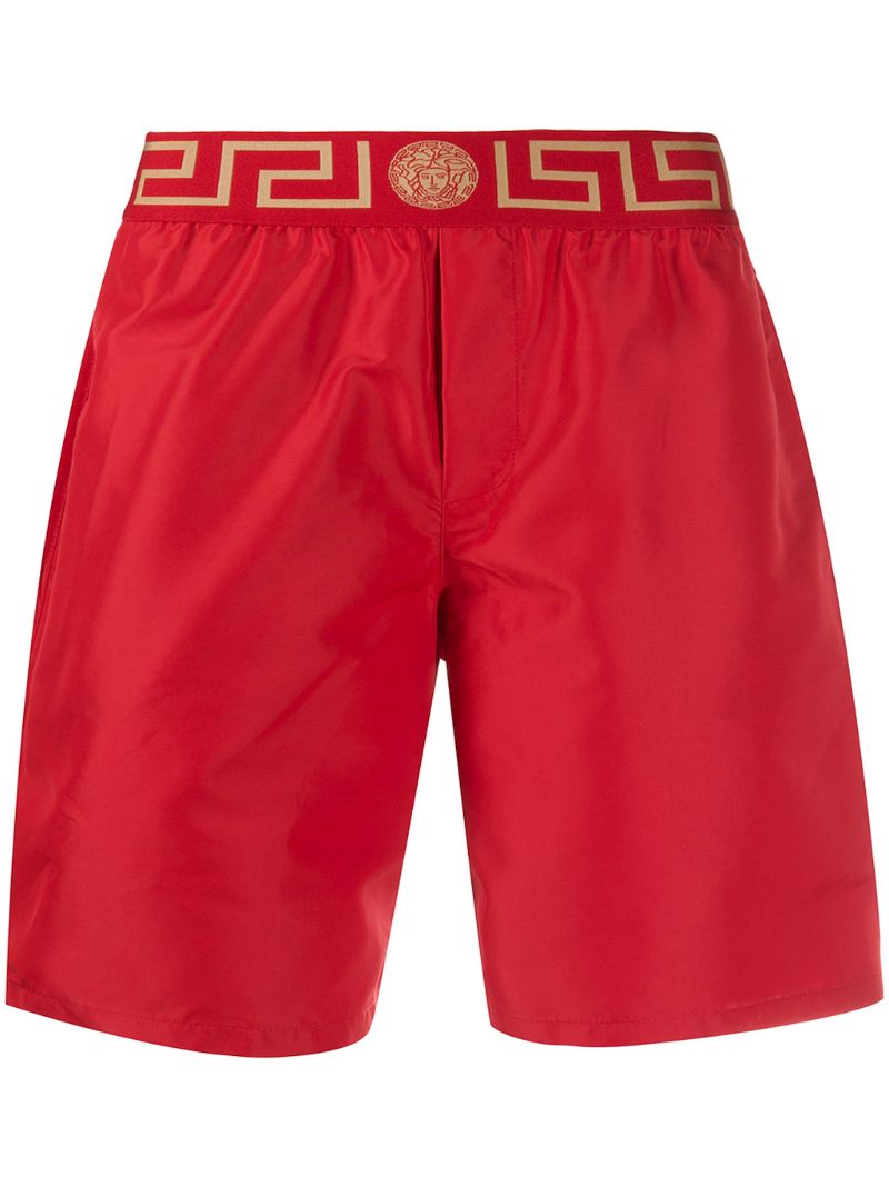 Red Greca Border Swim Shorts