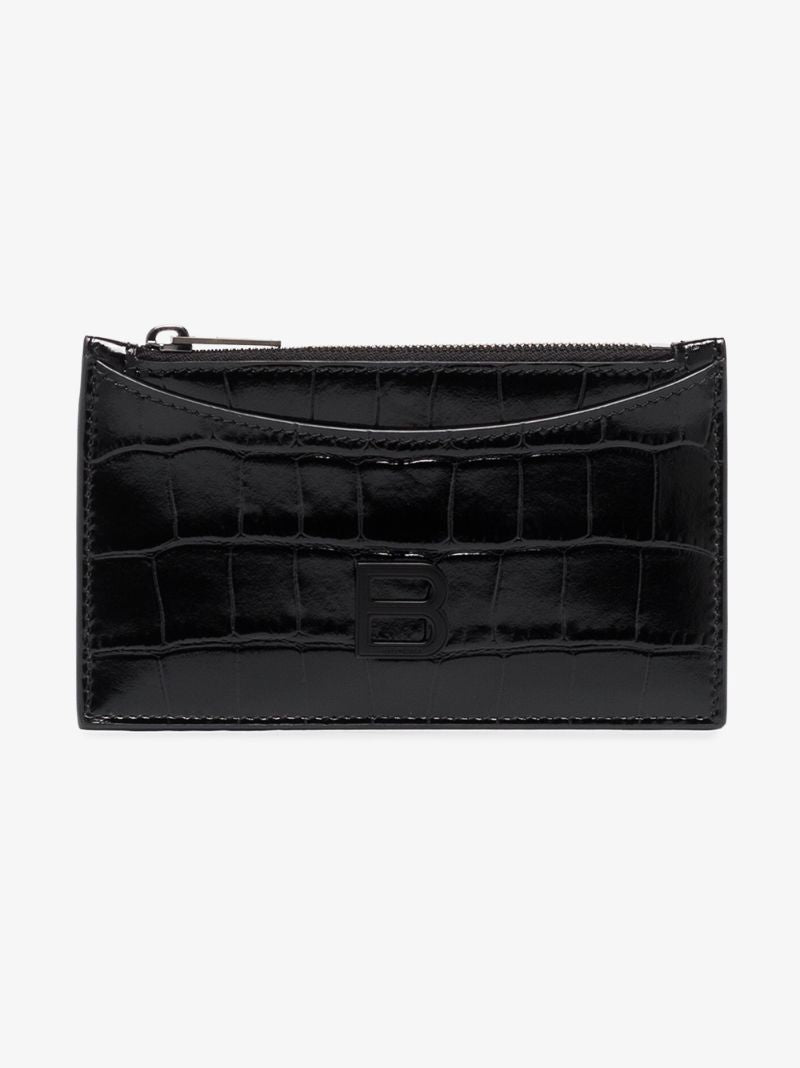 Black Hourglass Mock Croc Leather Card Holder