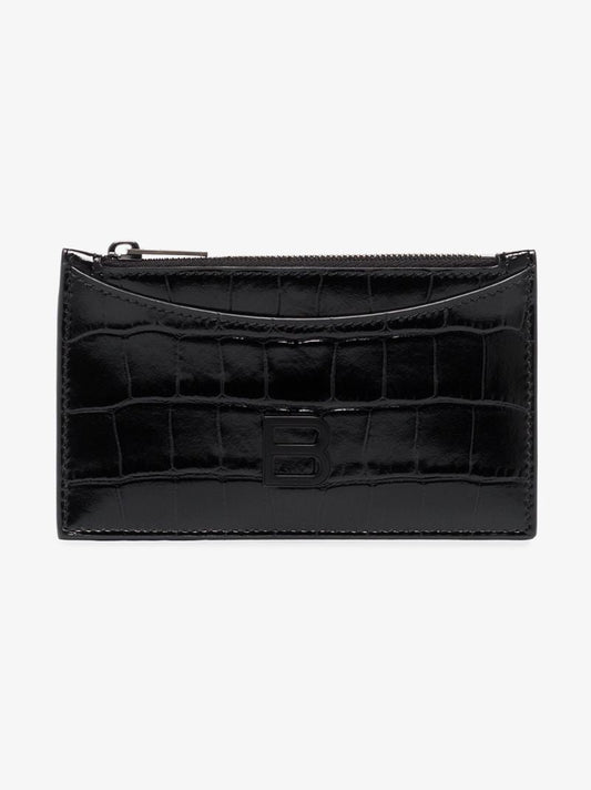 Black Hourglass Mock Croc Leather Card Holder