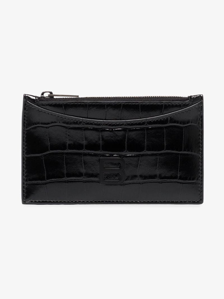 Black Hourglass Mock Croc Leather Card Holder