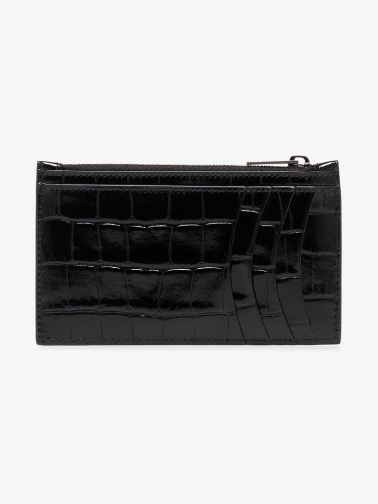 Black Hourglass Mock Croc Leather Card Holder