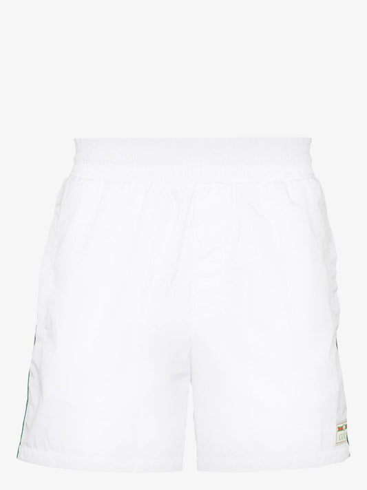 White Web Stripe Swim Shorts