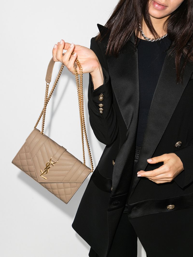 Beige Quilted Leather Envelope Shoulder Bag