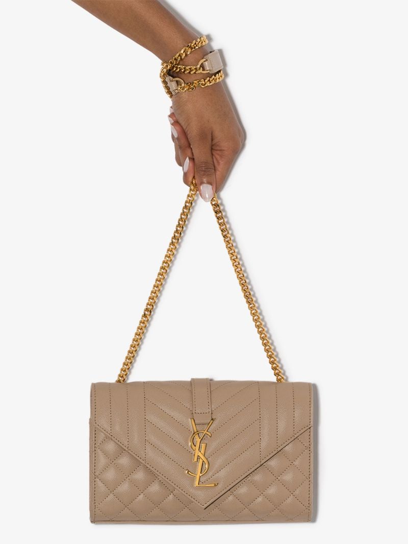 Beige Quilted Leather Envelope Shoulder Bag