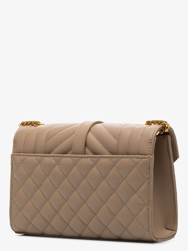 Beige Quilted Leather Envelope Shoulder Bag
