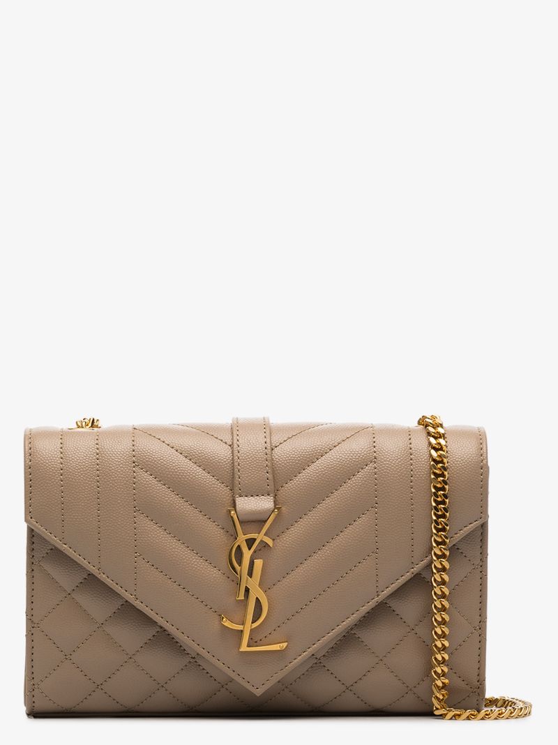 Beige Quilted Leather Envelope Shoulder Bag