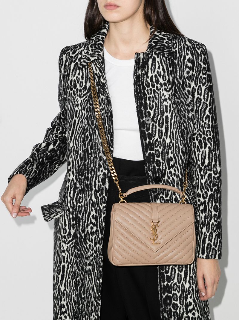 Beige College Medium Quilted Leather Top Handle Bag