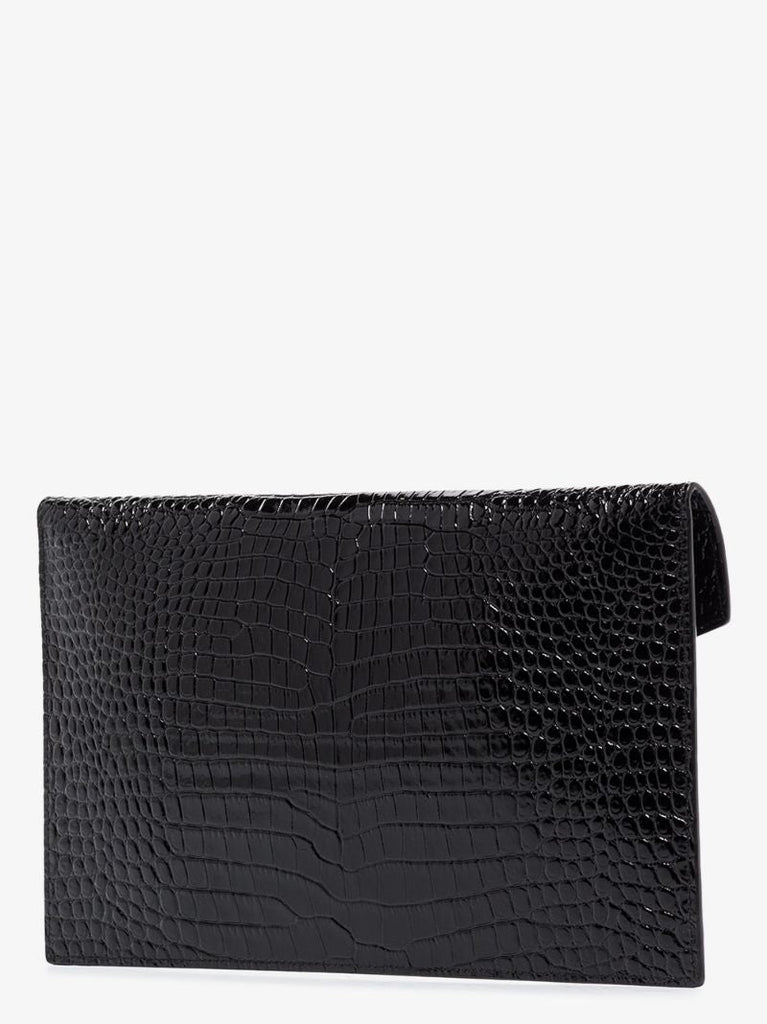 Black Uptown Mock Croc Leather Clutch Bag