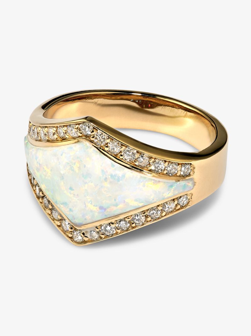 14k Yellow Gold Opal Diamond Ring