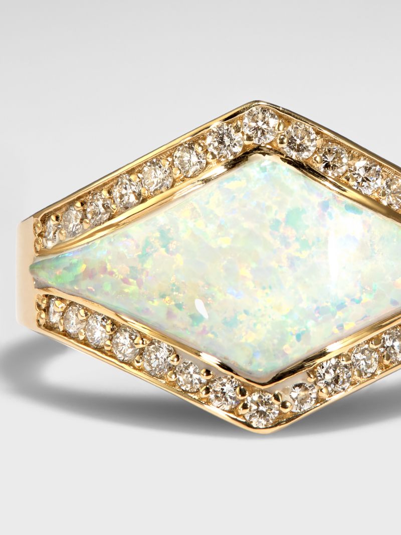 14k Yellow Gold Opal Diamond Ring