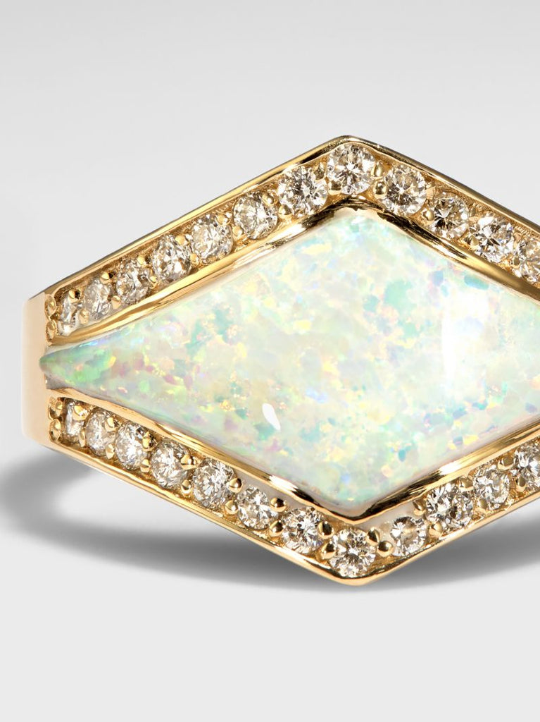 14k Yellow Gold Opal Diamond Ring