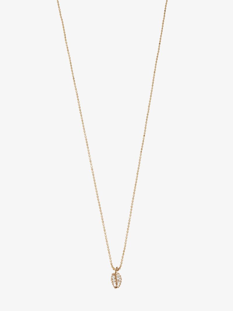 18k Yellow Gold Small Palm Leaf Diamond Necklace